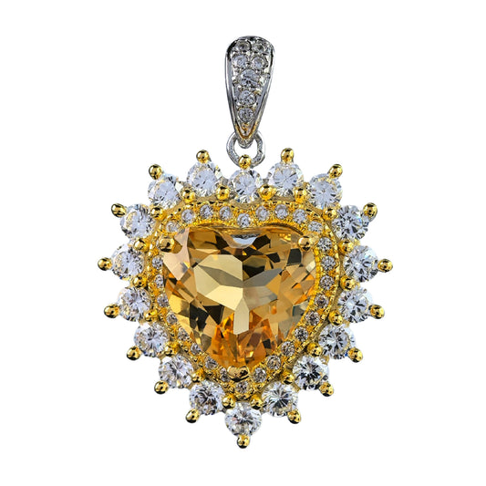 Elegant 925 Silver Natural Citrine Heart Pendant Dual Color Plated