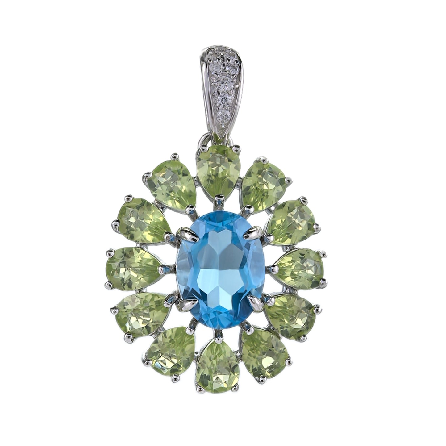 Unique Rhodium Plated 925 Silver Jewelry Natural Swiss Blue Topaz Pendant