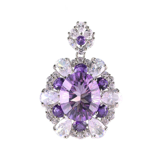 925 Sterling Silver Natural Amethyst Pendant Dazzling Rhodium Plated