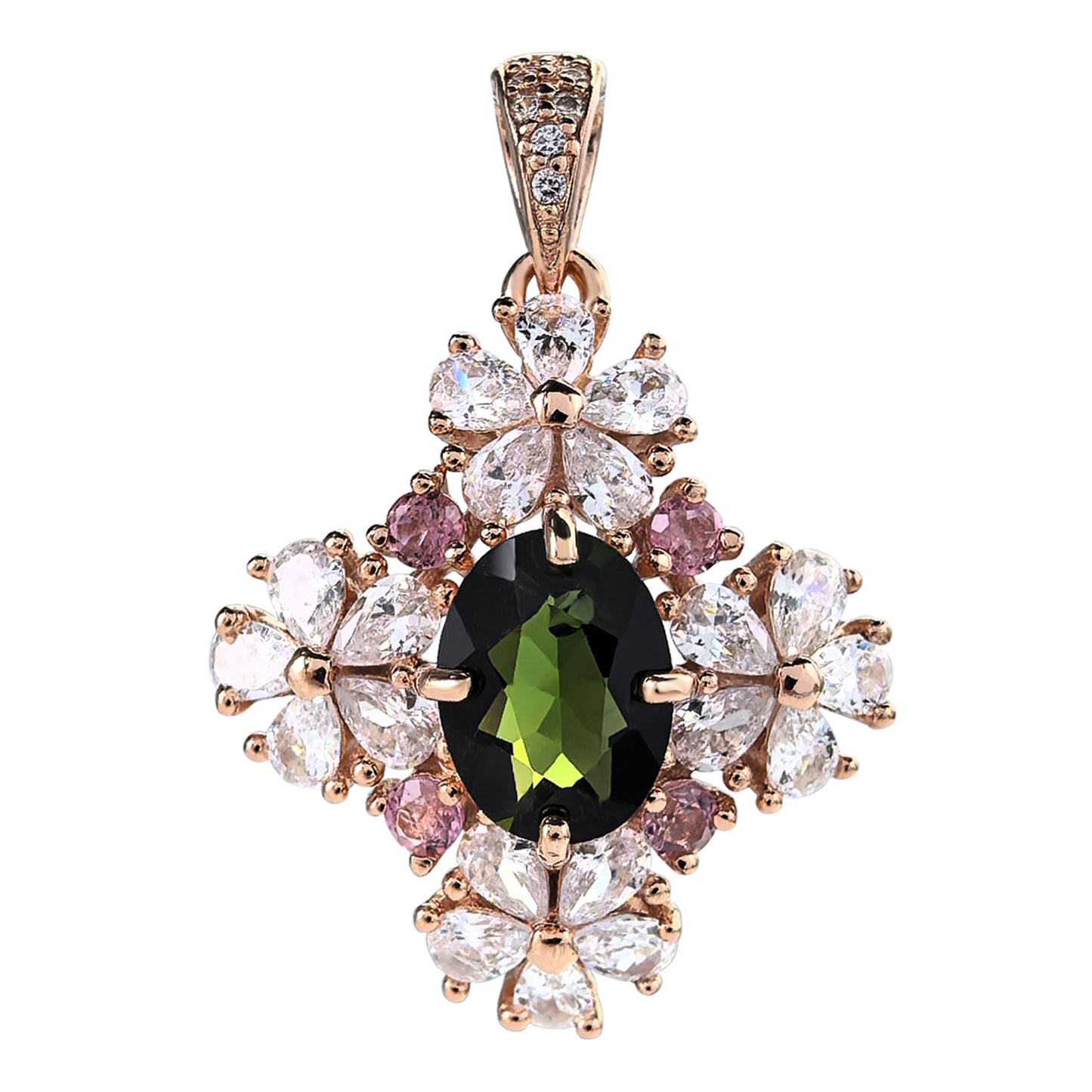 Delicate Rose Gold Plated 925 Silver Fine Pendant & Charm Natural Tourmaline