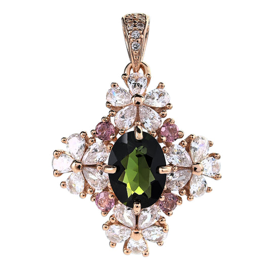 Delicate Rose Gold Plated 925 Silver Fine Pendant & Charm Natural Tourmaline