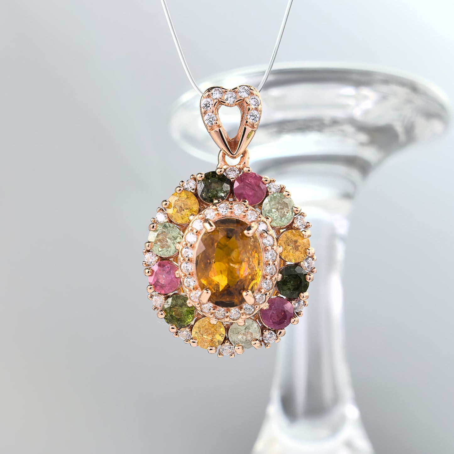 Delicate Rose Gold Plated 925 Sterling Silver Natural Tourmaline Pendant