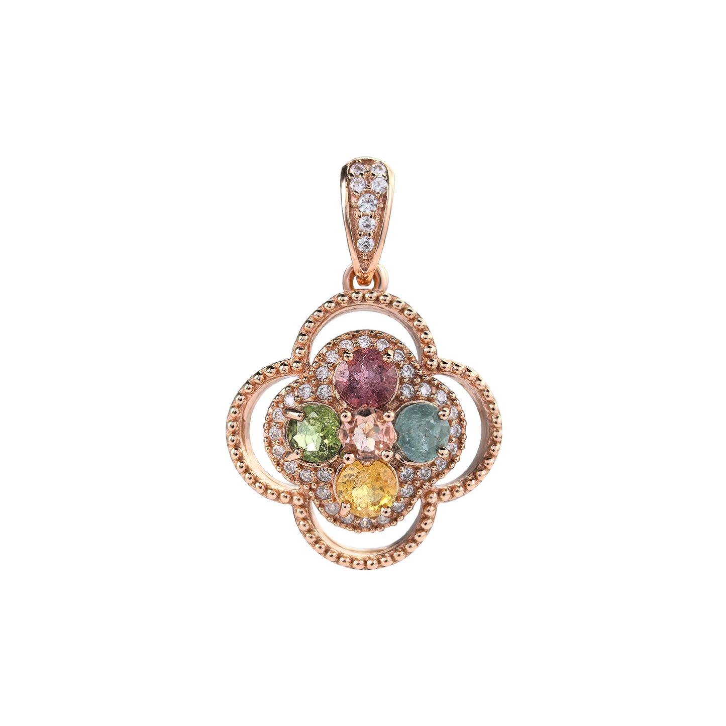 Trendy Rose Gold Plated 925 Sterling Silver Natural Tourmaline Pendant
