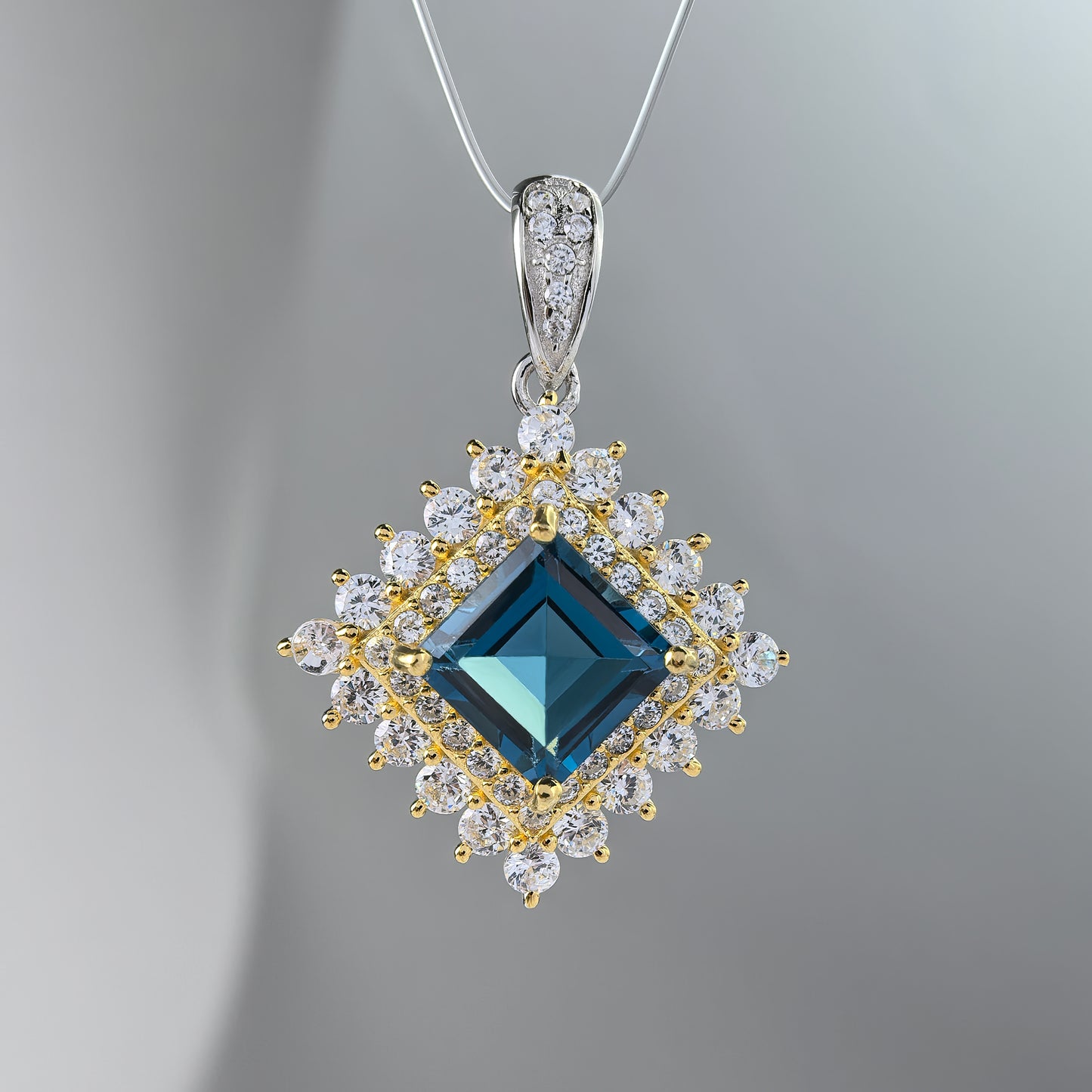 Sparkling Dual Color Plated 925 Sterling Silver Natural London Blue Topaz Pendant