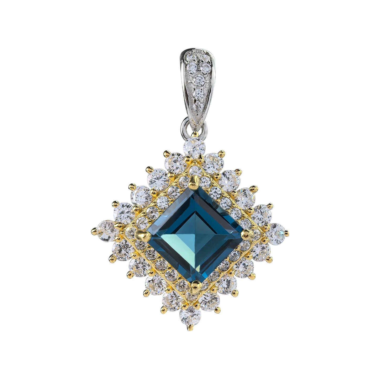 Sparkling Dual Color Plated 925 Sterling Silver Natural London Blue Topaz Pendant