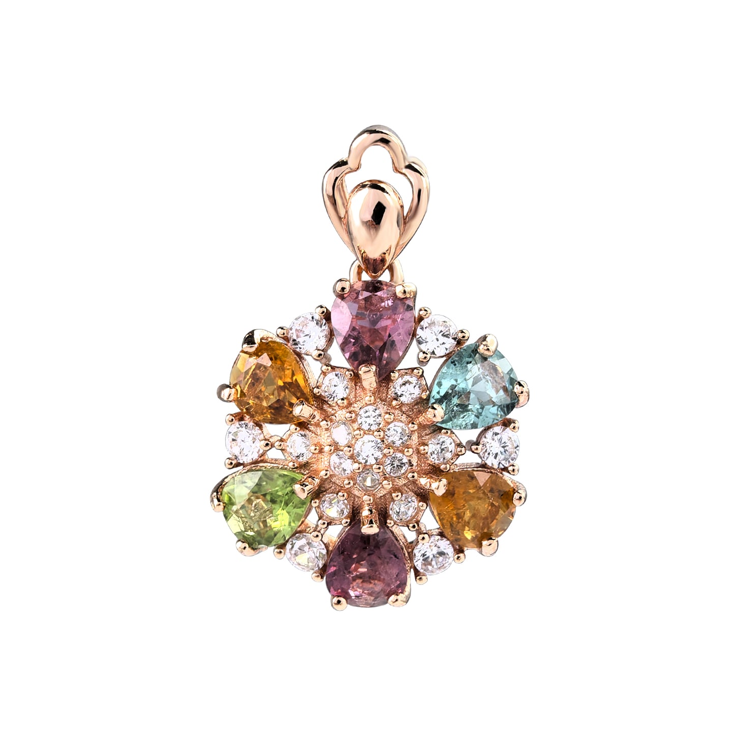 Charming Rose Gold Plated 925 Sterling Silver Natural Tourmaline Flower Pendant