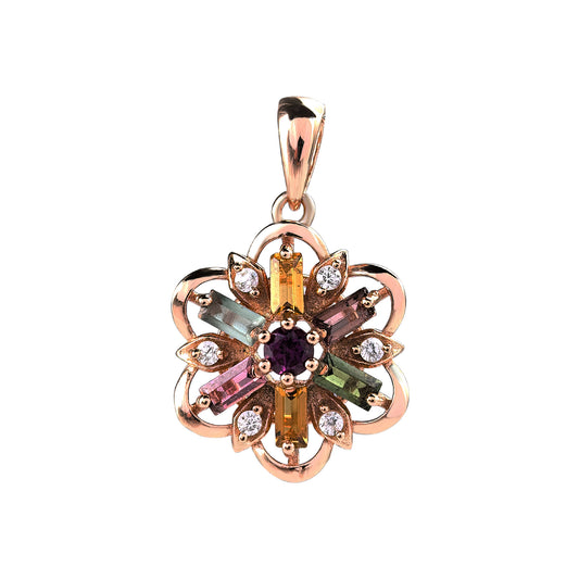 Graceful Rose Gold Plated Silver 925 Pendant Natural Tourmaline Charm