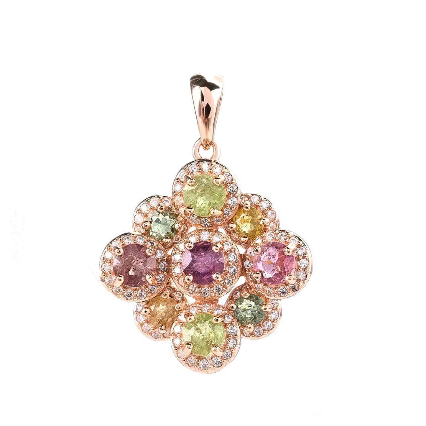 Charming Rose Gold Plated 925 Sterling Silver Natural Tourmaline Flower Pendant