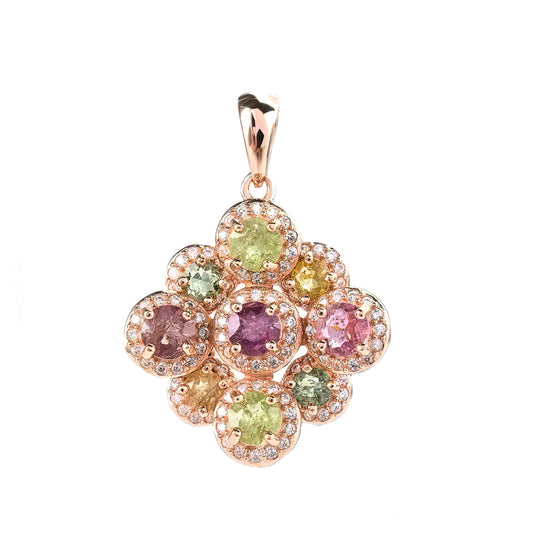 Charming Rose Gold Plated 925 Sterling Silver Natural Tourmaline Flower Pendant