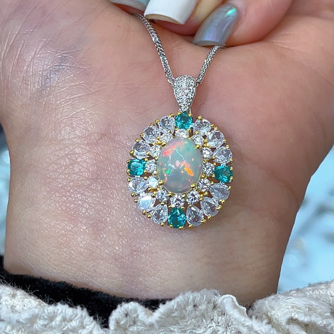 Noble Dual Color Plated Silver 925 Jewelry Natural Opal Pendant