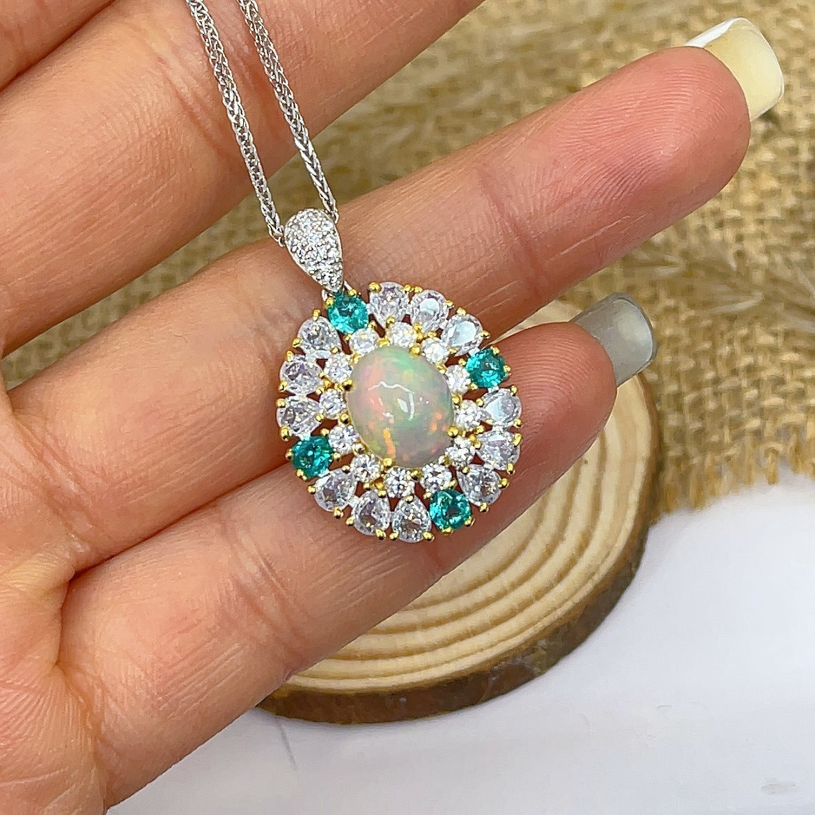 Noble Dual Color Plated Silver 925 Jewelry Natural Opal Pendant
