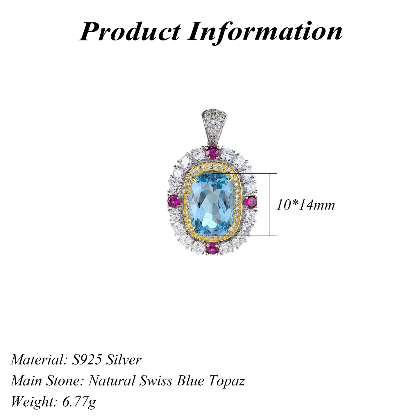 Elegant Dual Color Plated 925 Sterling Silver Natural Swiss Blue Topaz Pendant