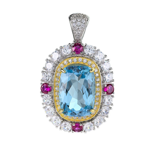 Elegant Dual Color Plated 925 Sterling Silver Natural Swiss Blue Topaz Pendant