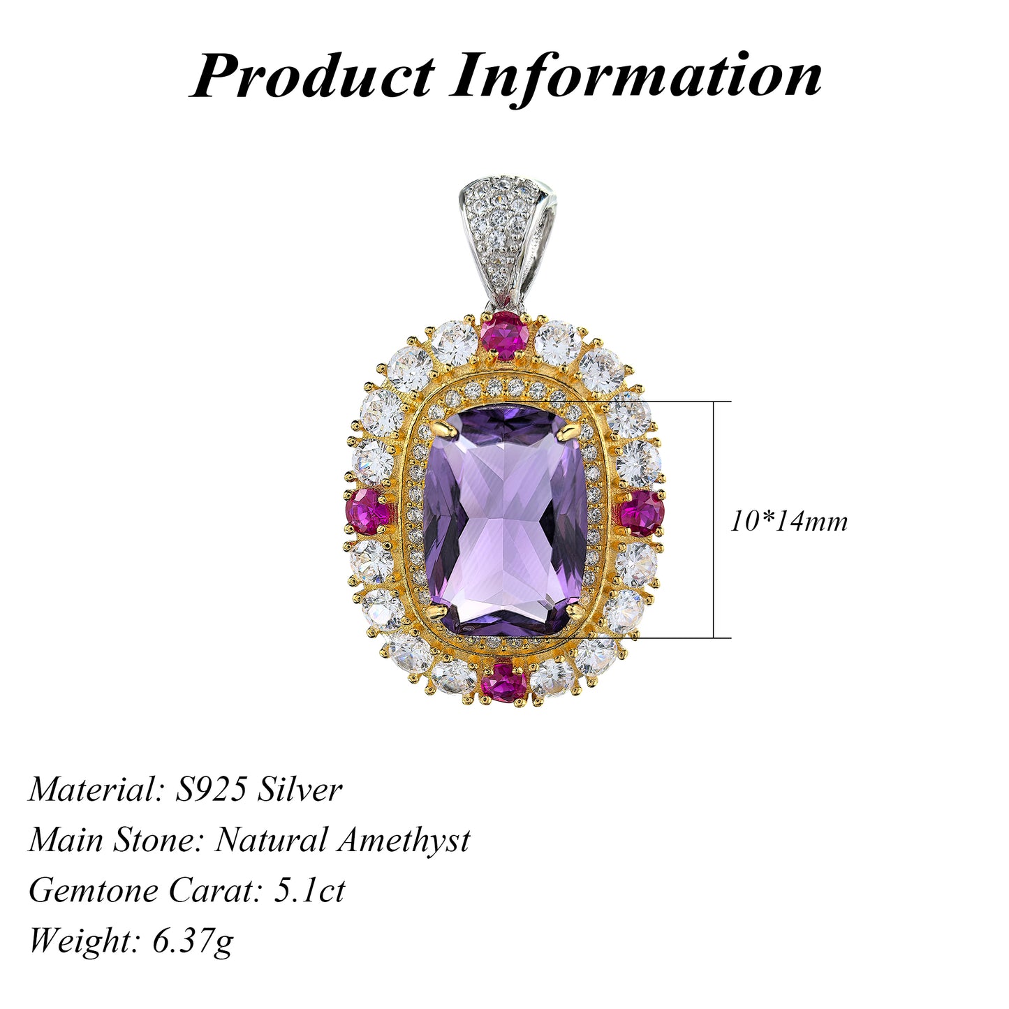 Noble Dual Color Plated 925 Sterling Silver Natural Amethyst Pendant