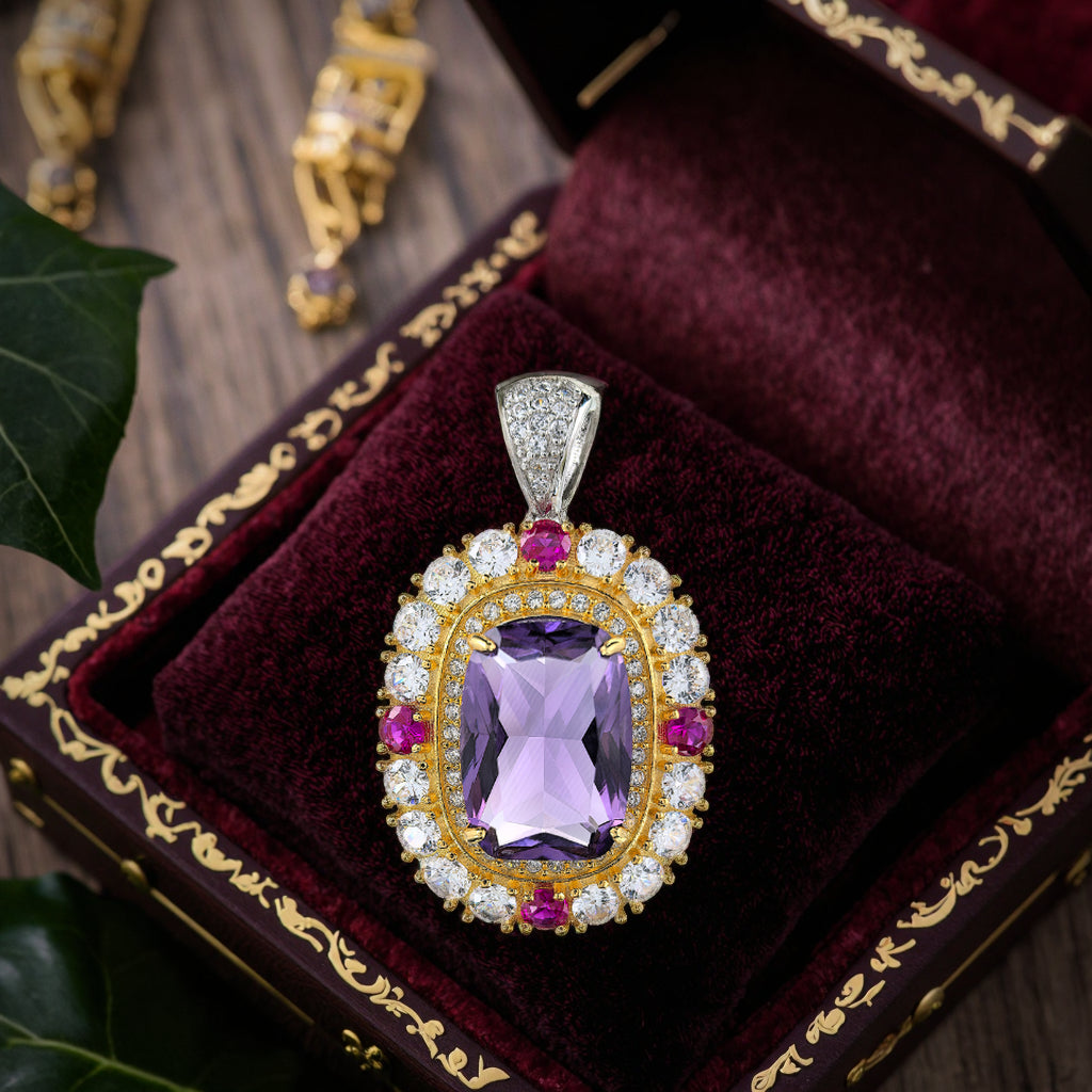 Noble Dual Color Plated 925 Sterling Silver Natural Amethyst Pendant