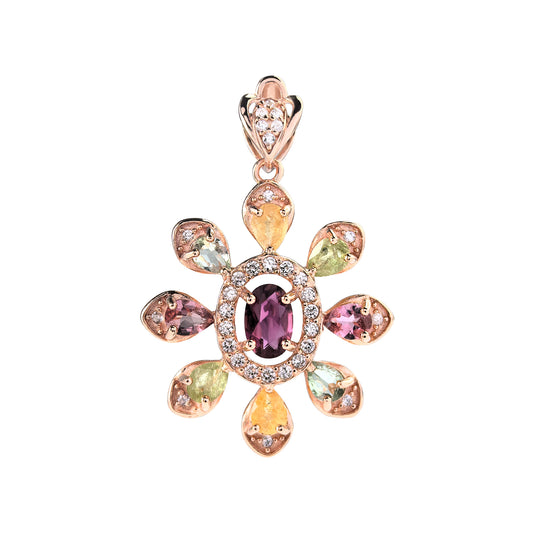 Unique Rose Gold Plated 925 Sterling Silver Natural Tourmaline Pendant