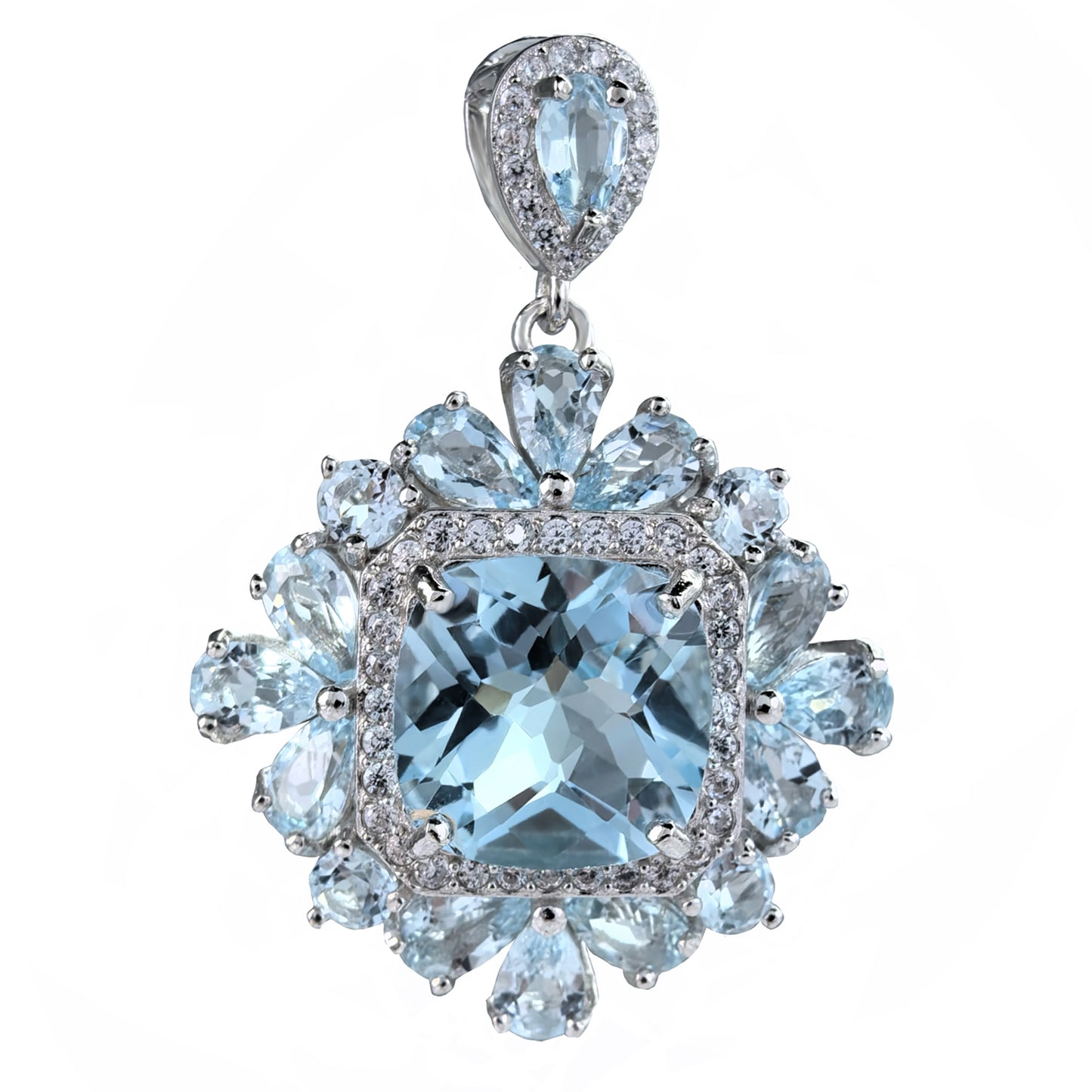 Sparkling Rhodium Plated Silver 925 Jewelry Natural Sky Blue Topaz Pendant