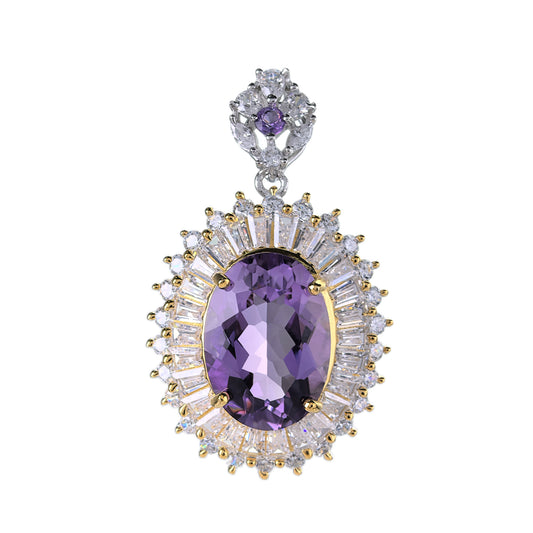 Sparkling Rhodium and Gold Plated 925 Sterling Silver Natural Amethyst Pendant