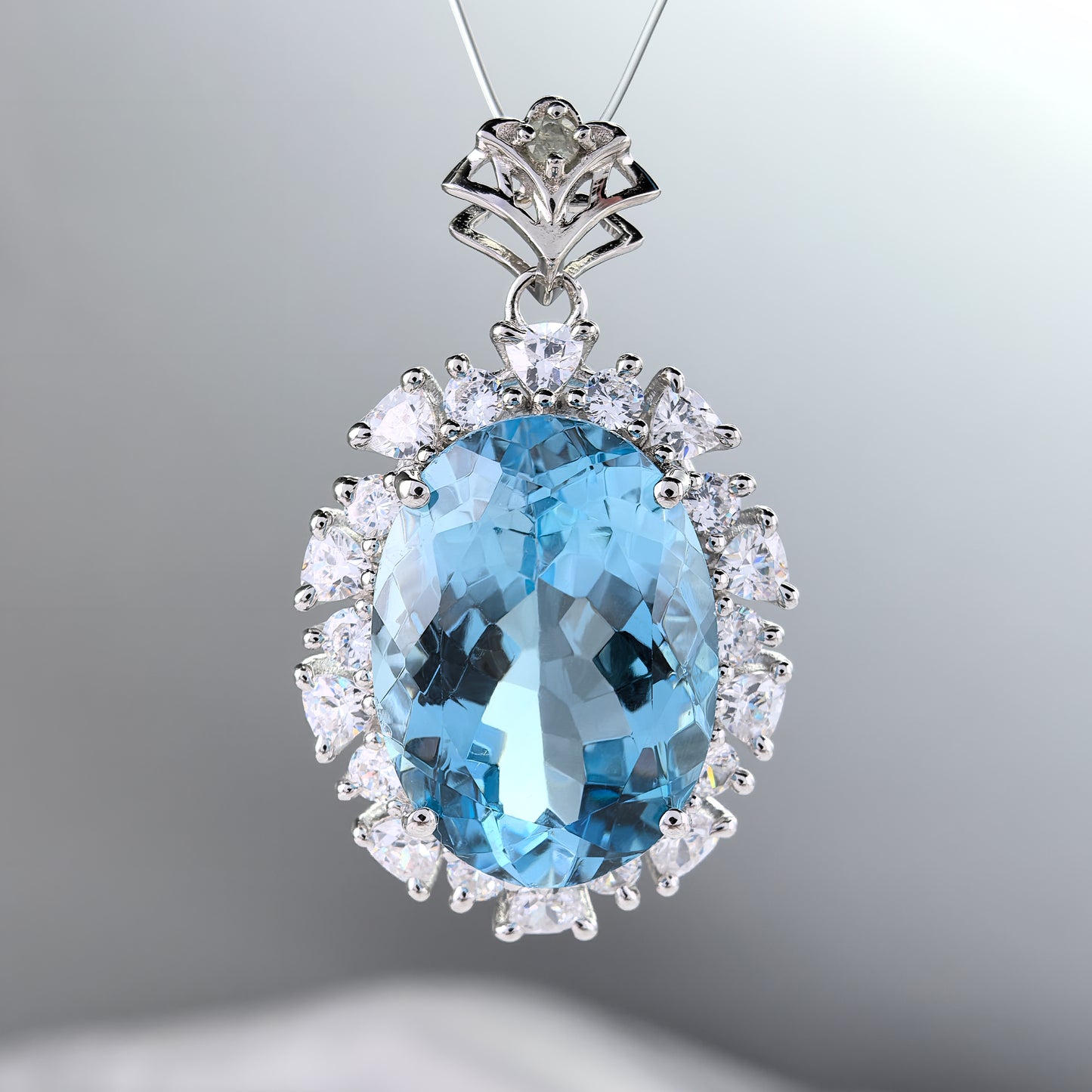 Dazzling Rhodium Plated 925 Sterling Silver for Swiss Blue Topaz Pendant