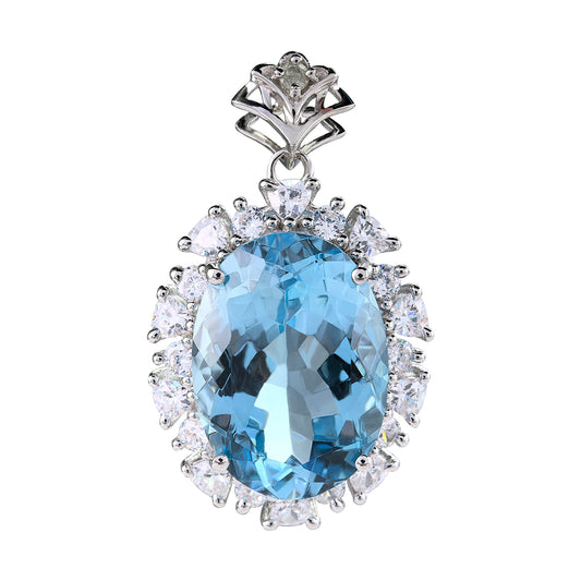 Dazzling Rhodium Plated 925 Sterling Silver for Swiss Blue Topaz Pendant
