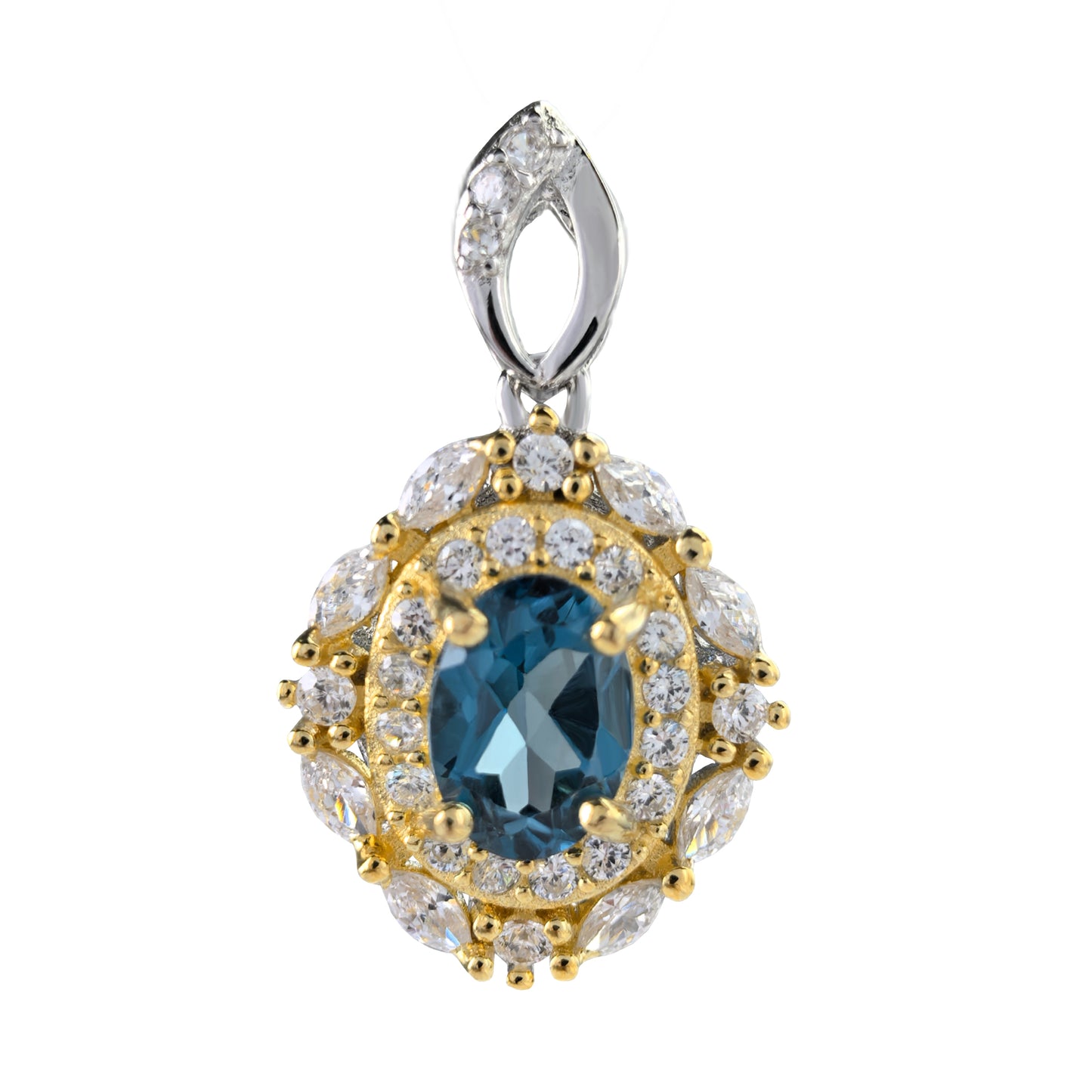 Dual Color Plated Silver 925 Jewelry Natural London Blue Topaz Pendant