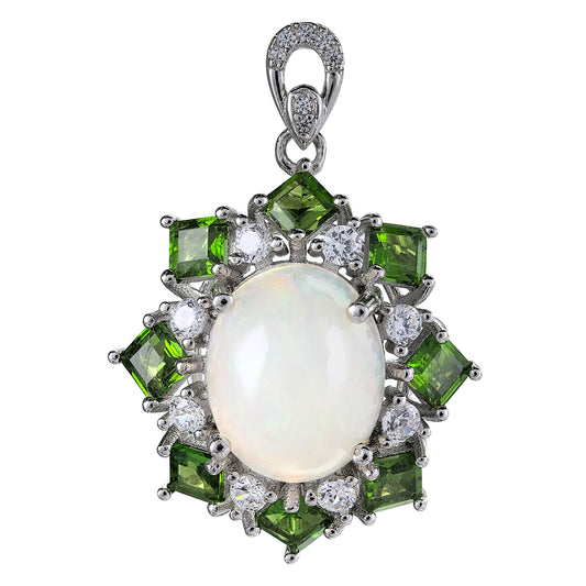 Exquisite Rhodium Plated Silver 925 Natural Opal Flower Pendant