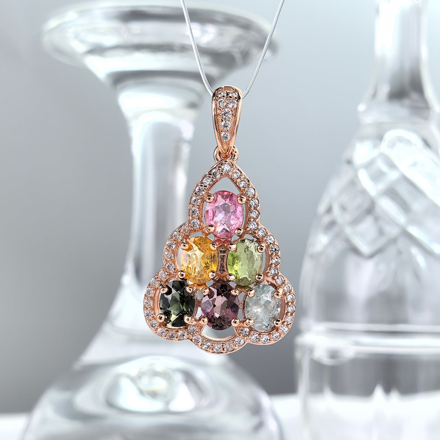 925 Sterling Silver Natural Tourmaline Pendant Gorgeous Rose Gold Plated