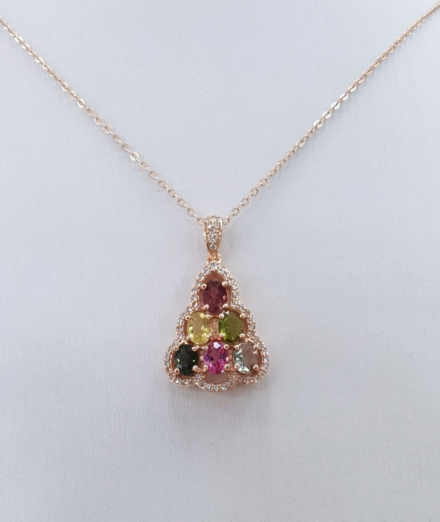 925 Sterling Silver Natural Tourmaline Pendant Gorgeous Rose Gold Plated