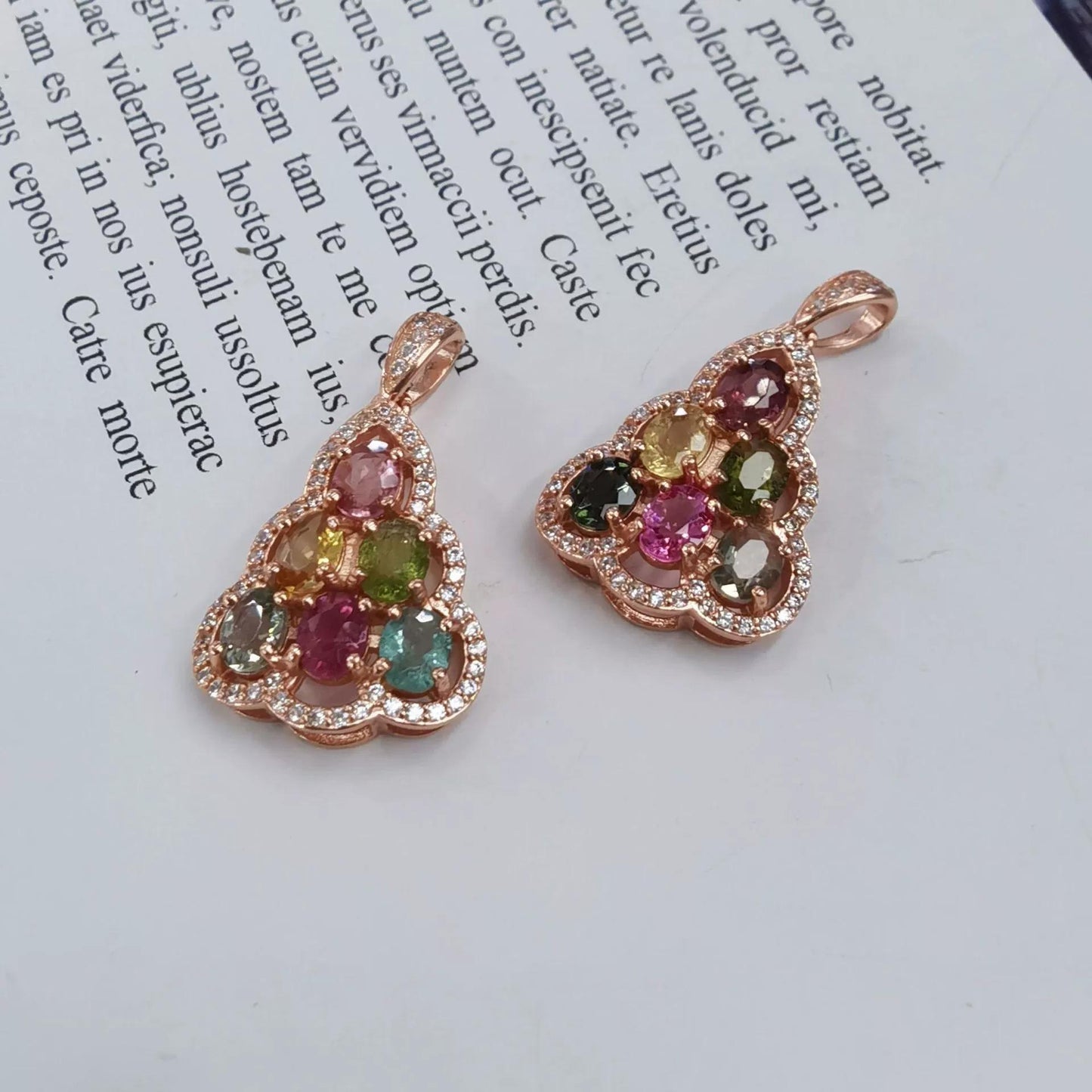 925 Sterling Silver Natural Tourmaline Pendant Gorgeous Rose Gold Plated
