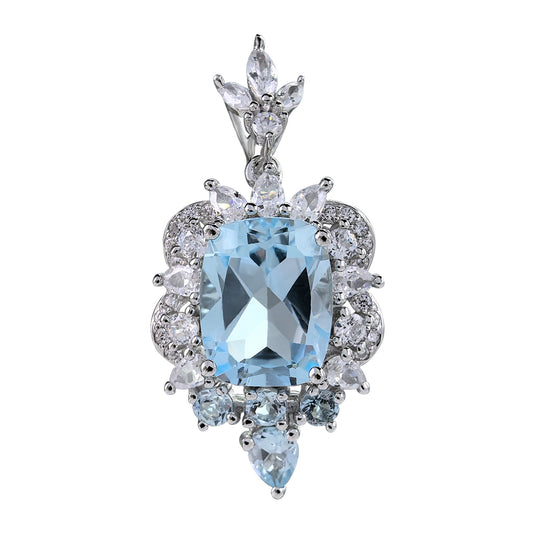 Elegant Rhodium Plated 925 Silver Jewelry Natural Sky Blue Topaz Pendant