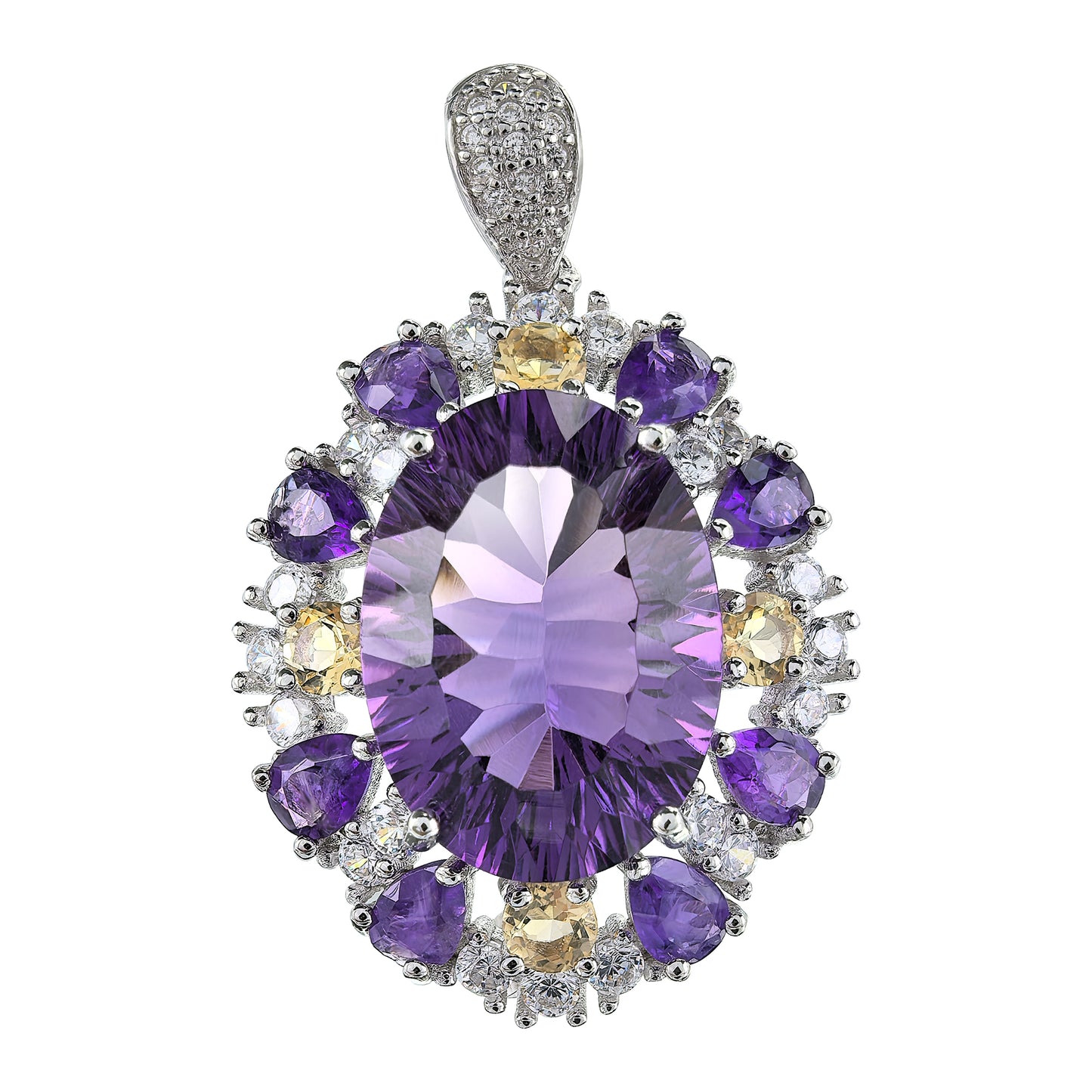 Sparkling Rhodium Plated Silver 925 Jewelry Natural Amethyst Pendant