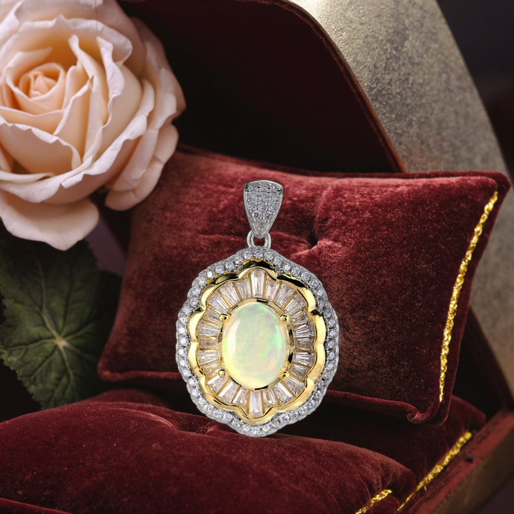 2025 Trendy Regal Dual Color Plated Silver 925 Bijoux Natural Opal Pendant