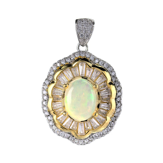 2025 Trendy Regal Rhodium Plated Silver 925 Bijoux Natural Opal Pendant with Charm for Women