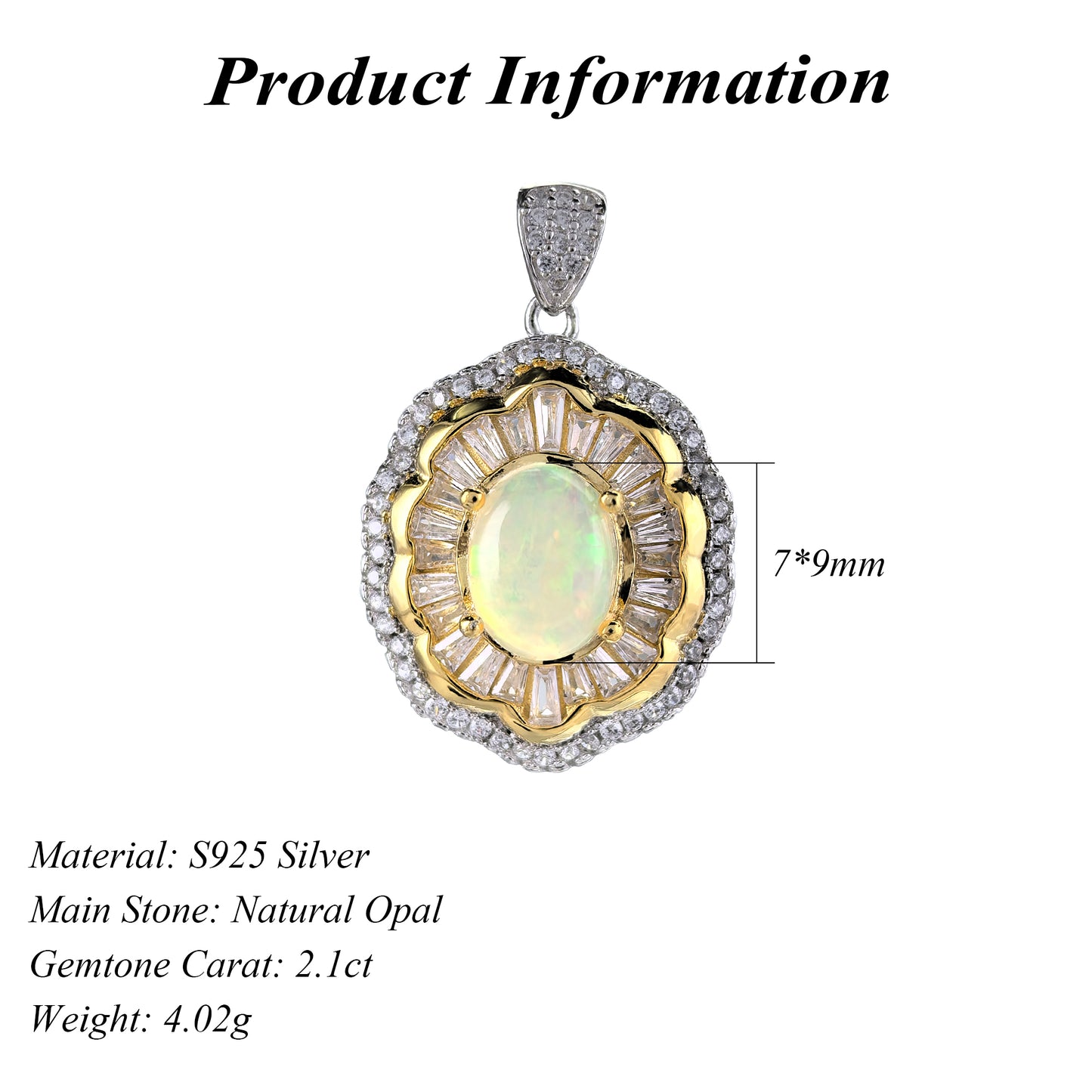 2025 Trendy Regal Dual Color Plated Silver 925 Bijoux Natural Opal Pendant