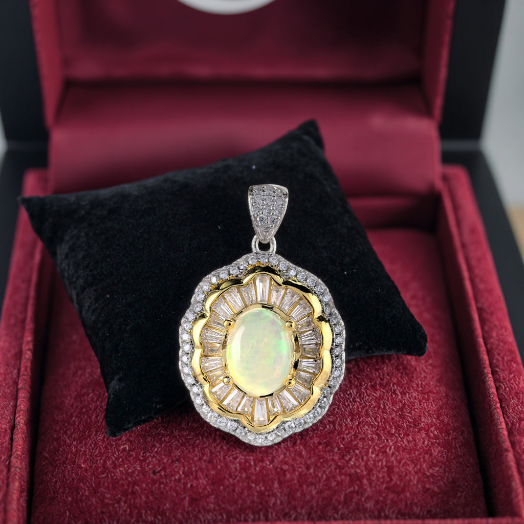 2025 Trendy Regal Dual Color Plated Silver 925 Bijoux Natural Opal Pendant
