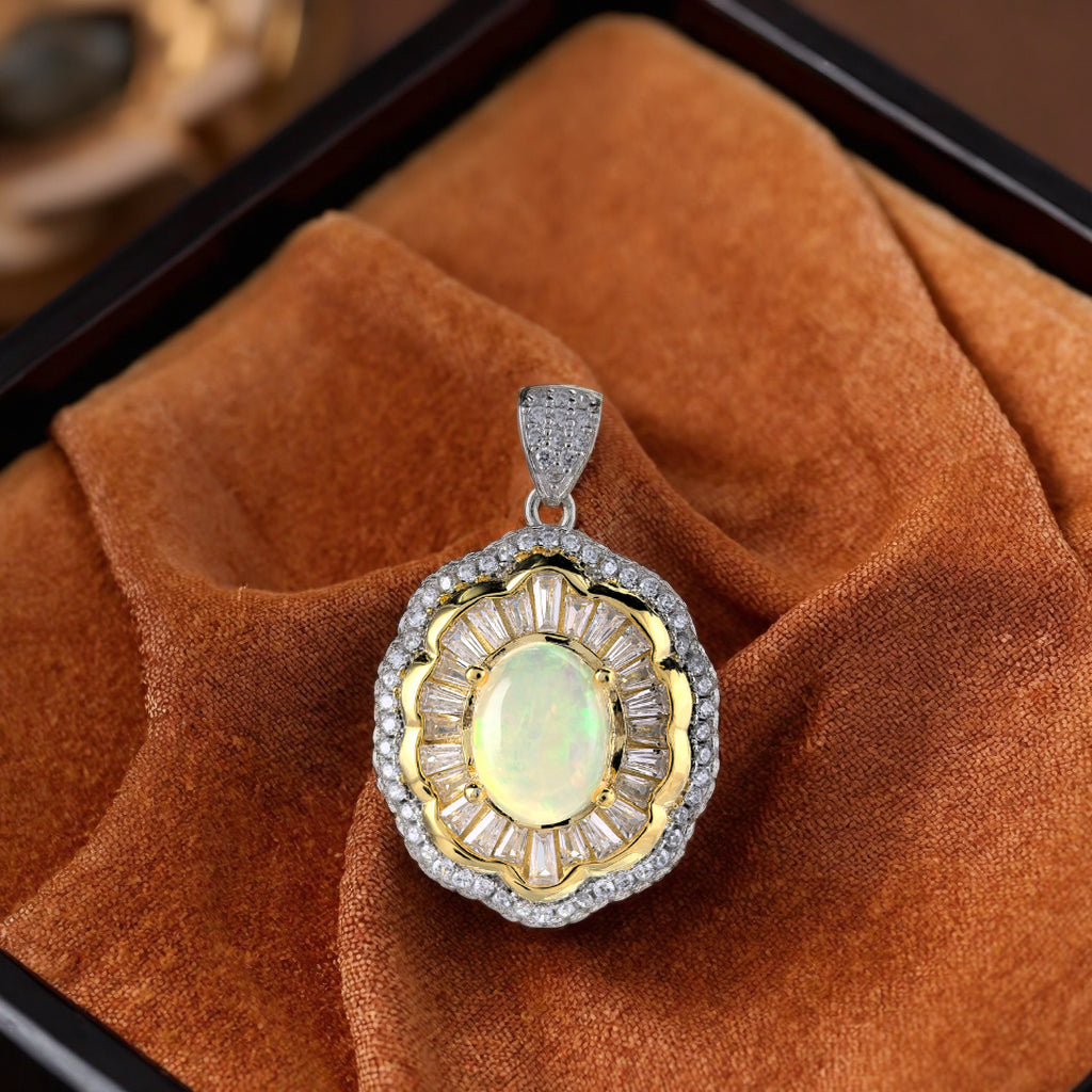 2025 Trendy Regal Dual Color Plated Silver 925 Bijoux Natural Opal Pendant