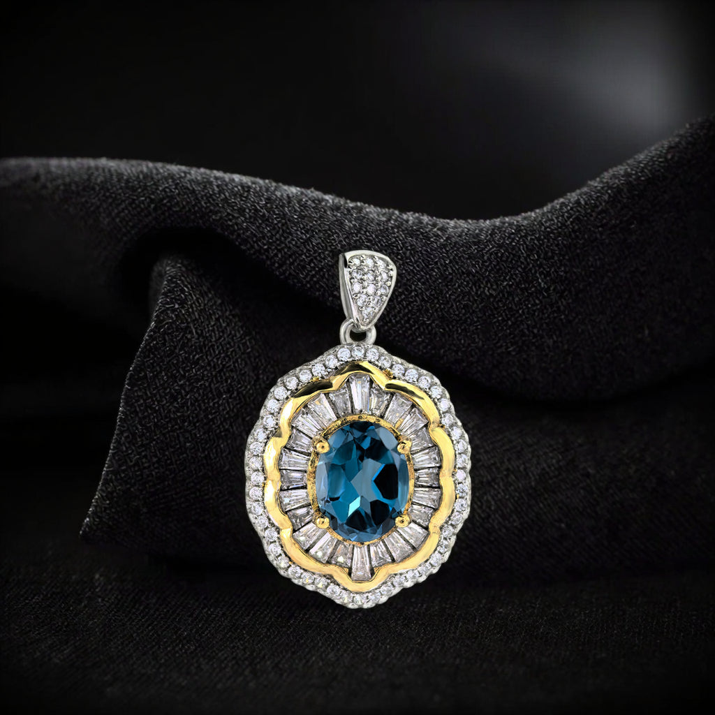 Dazzling Dual Color Plated 925 Sterling Silver Natural London Blue Topaz Pendant