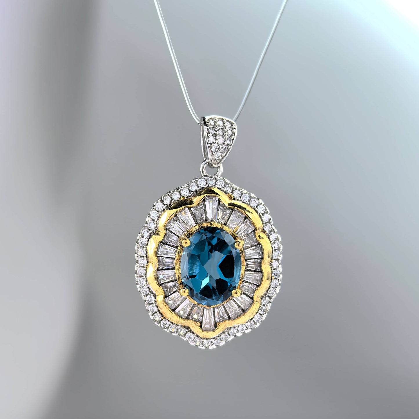 Dazzling Dual Color Plated 925 Sterling Silver Natural London Blue Topaz Pendant