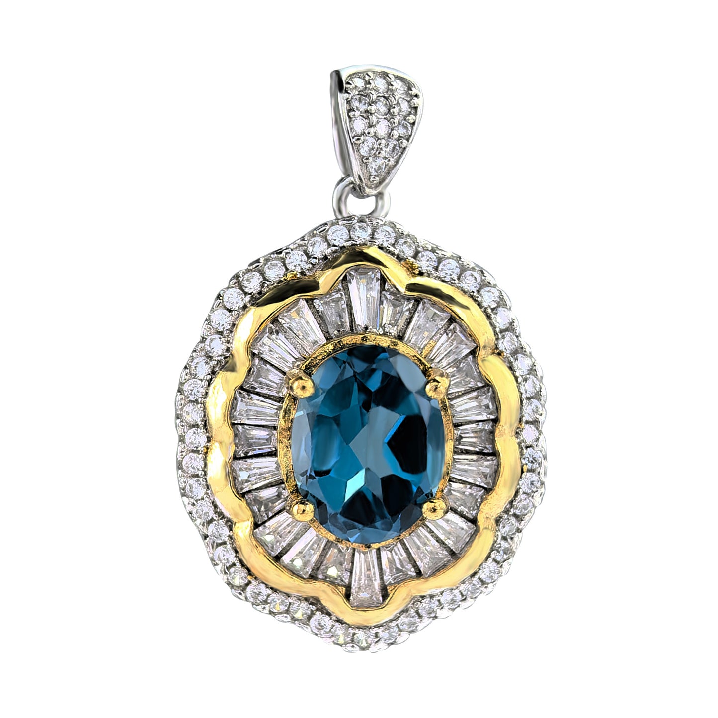 Dazzling Dual Color Plated 925 Sterling Silver Natural London Blue Topaz Pendant