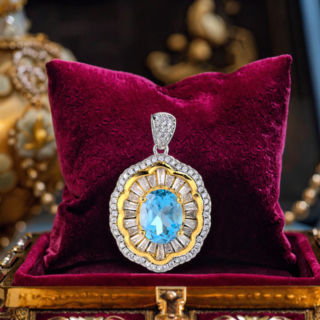 Sparkling Dual Color Plated 925 Sterling Silver Natural Swiss Blue Topaz Pendant