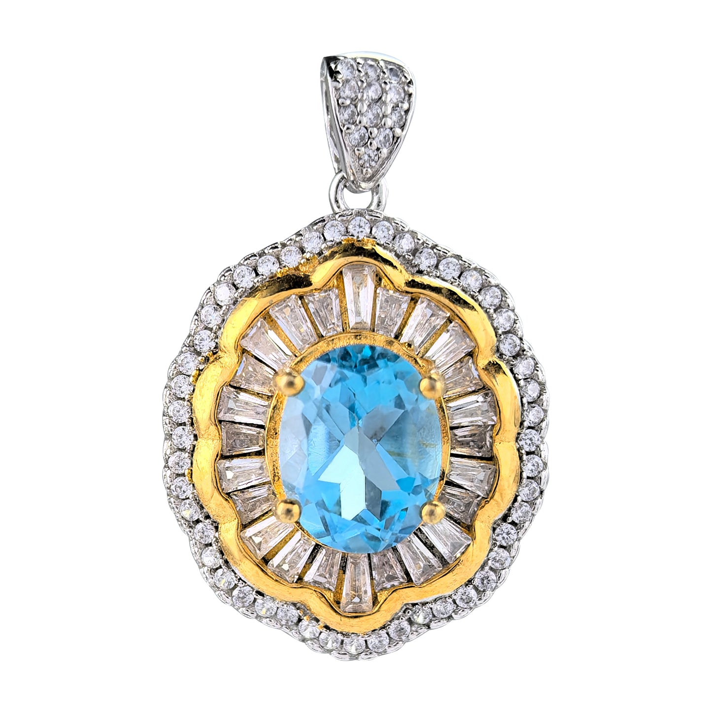 Sparkling Dual Color Plated 925 Sterling Silver Natural Swiss Blue Topaz Pendant