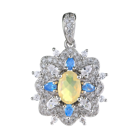 Trendy 925 Silver Rhodium Plated Natural Opal Pendant