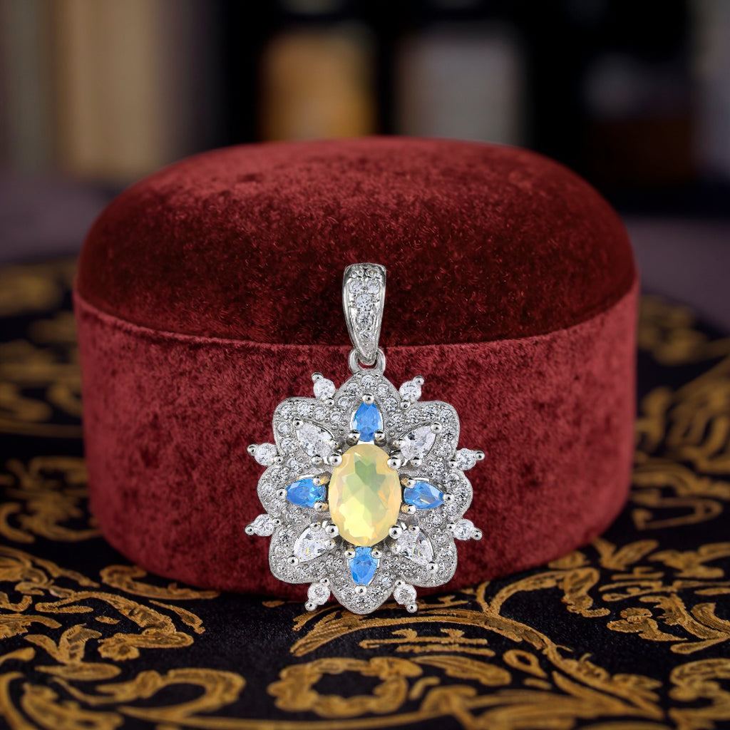 Trendy 925 Silver Rhodium Plated Natural Opal Pendant