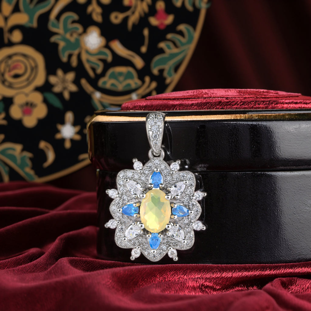 Trendy 925 Silver Rhodium Plated Natural Opal Pendant