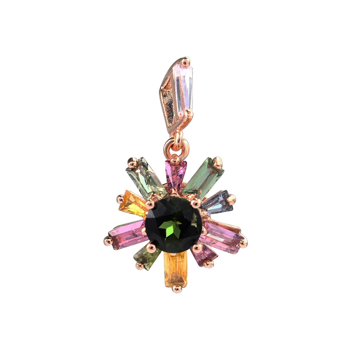 Graceful Rose Gold Plated Silver 925 Pendant Natural Tourmaline Charm