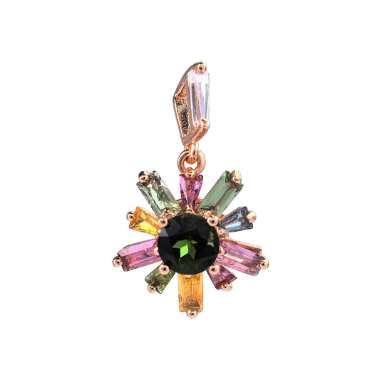 Graceful Rose Gold Plated Silver 925 Pendant Natural Tourmaline Charm
