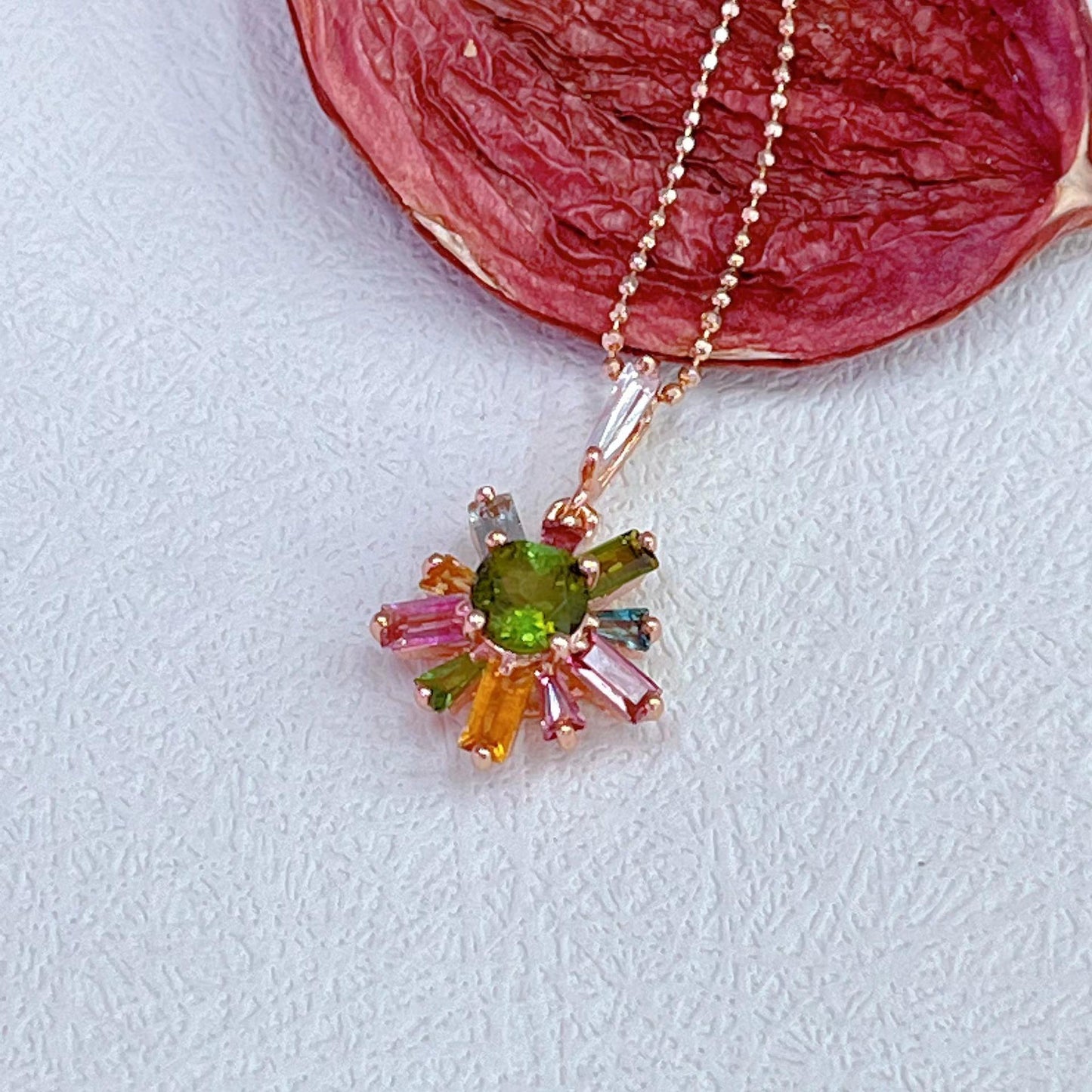 Graceful Rose Gold Plated Silver 925 Pendant Natural Tourmaline Charm