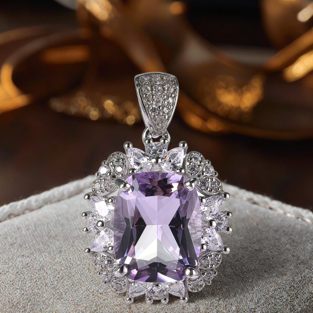 Graceful Rhodium Plated 925 Silber Schmuck Natural Amethyst Gemstone