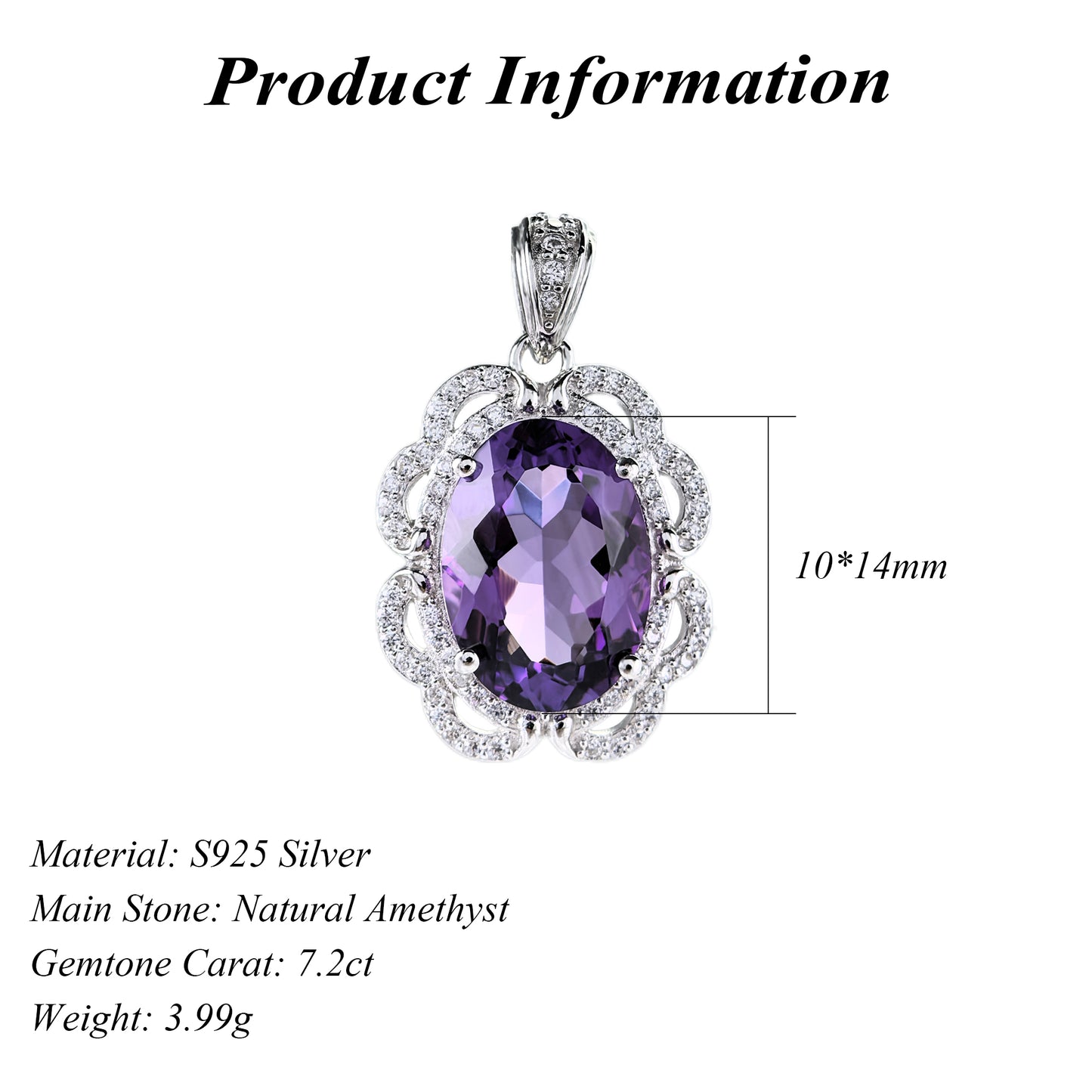 Graceful Rhodium Plated 925 Silver Natural Amethyst Pendant