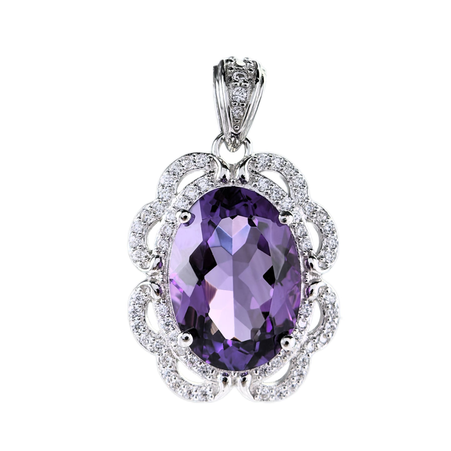 Graceful Rhodium Plated 925 Silver Natural Amethyst Pendant